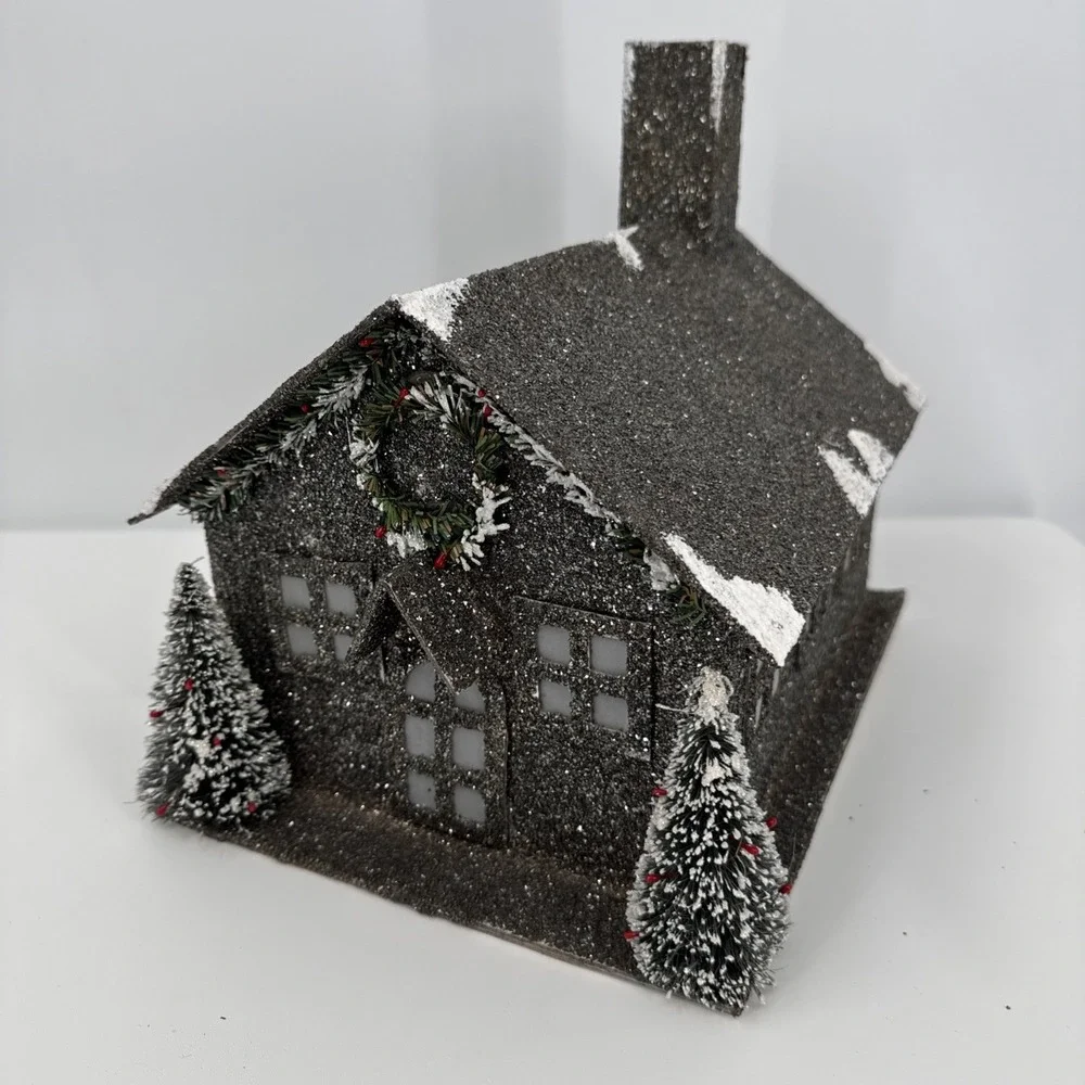 Christmas Cardboard Glitter House Holiday Decor Whimsygoth Glitter Light up